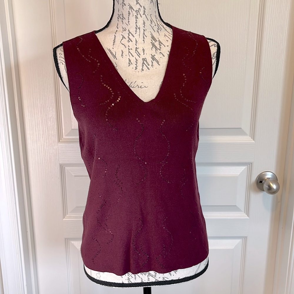 LOFT cranberry sequin top